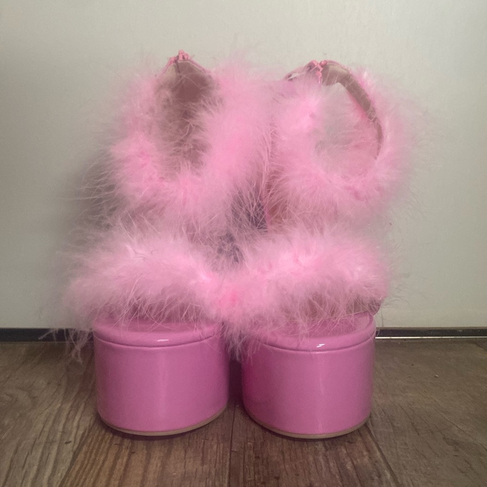 pink fix fur platform stilettos